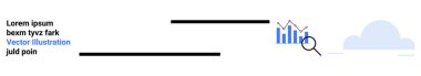 İş analizleri, bulut depolama, dijital trendler, finansal büyüme, veri görselleştirme, teknoloji analizi. Büyüteç, bulut arkaplanındaki çubuk grafiğini inceliyor. İş analizleri ve bulut