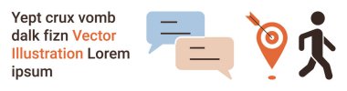 İletişim, navigasyon, hedef belirleme, mesajlaşma, takım çalışması, takip süreci. Konuşma baloncukları, minimal dizaynda iğne yürüyüşü figürü. Net bir şekilde iletişim ve navigasyonla ilgili görseller
