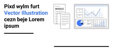 Fatura belgelerinin yanında grafikler ve çizelgeler olan mali konsol. Finans, analitik, iş zekası, muhasebe, raporlama, veri görselleştirme ve basit iniş sayfası için ideal