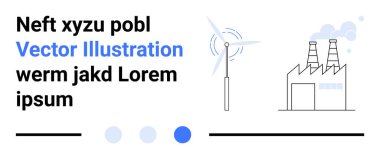 Rüzgar türbini ve bacaları duman çıkaran fabrika. Sürdürülebilirlik, enerji, iklim değişikliği, kirlilik, sanayi, yeşil güç, basit iniş sayfası için ideal