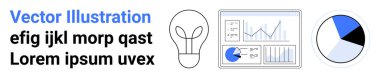 Ampul, analitik gösterge paneli, grafikler ve pasta grafiği minimum düzeyde. Yenilik, yaratıcı düşünce, strateji, veri analizi, iş planlaması, eğitim ekibi çalışması için ideal