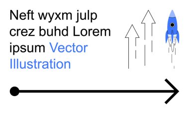 İş büyümesi, yenilik, ilerleme, başarı, girişimler, strateji. Yukarıya doğru fırlatılan bir roket, oklarla ve ileri dönük siyah bir okla. İş büyümesi ve yenilik kavramları