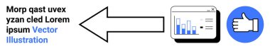 Veri analizi, geri bildirim, onay sistemleri, performans ölçümleri, kullanıcı etkileşimi ve iletişim. Grafik arayüzünü ve başparmak ikonunu gösteren bir ok. Veri geri bildirimi ve onay sistemleri