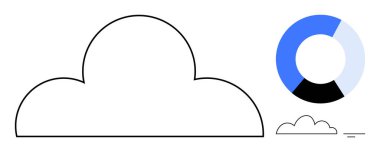 Bulut hesaplama konsepti. Pasta grafiği veri depolama ve analizi ile bulut simgesi tasarımı. Teknoloji, sistem yönetimi, veri paylaşımı, çevrimiçi depolama ve dijital dönüşüm için bulut hesaplaması