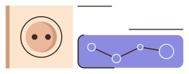 İki veri noktası ve çizgi grafik takip bağlantıları olan dairesel diyagram. Analiz, istatistik, raporlama, veri eğilimleri, performans, ölçüm ve teknoloji için ideal. Basit düz metafor