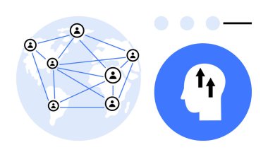 Ağ konsepti. Ağ kurmak küresel bireyleri işbirliği ve iletişim için birbirine bağlar. Ağ kurmak kişisel gelişimi ve takım çalışmasını geliştirir. Teknoloji, öğrenme, takım çalışması, yenilik için