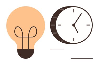 Temiz dizaynlı ampul ve saat yaratıcılığı, verimliliği ve verimliliği iletir. Beyin fırtınası, planlama, teslim tarihleri, yenilik, verimlilik ipuçları, basit düz metaforu izlemek için ideal