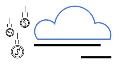 Finansal teknoloji, bulut hesaplama, dijital tasarruflar, ekonomik yönetim, yatırım stratejileri, fintech. Dolar sikkeleri düşen bir bulut şekli. Finansal teknoloji ve bulut hesaplama kavramı