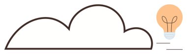 Parlayan ampulün yanında bulut çizgisi, yaratıcılığı, teknolojiyi ve yeniliği sembolize ediyor. Veri depolama, dijital fikirler, ilham, beyin fırtınası, bulut hesaplama teknolojisi gelişimi için ideal