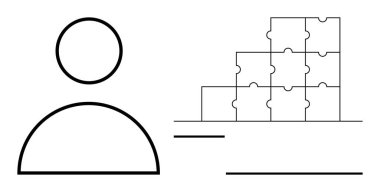 Takım çalışması kavramı bir kullanıcı profili sembolü ve istiflenmiş bulmaca parçaları. Takım çalışması ve işbirliği görsel olarak sağlandı. Markalaşma, İK, eğitim ve iş akışı için ideal