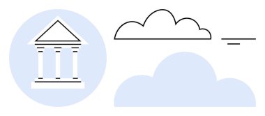 Bulut hesaplama konsepti. Bulut sembolleri ve bir hükümet binası simgesi dijital dönüşüm. Kamu sektörlerinde bulut hesaplama, teknoloji entegrasyonu. Yönetim ve dijital hizmetler için ideal