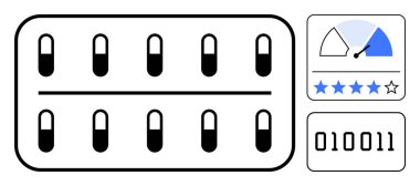 İlaç teması. Dijital derecelendirmeli ve ikili kodlu kapsül kabarcık paketi. Modern ilaç analizleri, tıbbi değerlendirmeler ve sağlık hizmetleri yenilikleri. Sağlık, biyoteknoloji ve veriler için