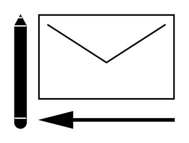 E-posta konsepti. Dijital iletişim ve mesaj alışverişini gösteren zarf, kalem ve ok. Profesyonel iletişimi ve kişisel yazışmaları düzenleyen bir e-posta. İş için, teknoloji.