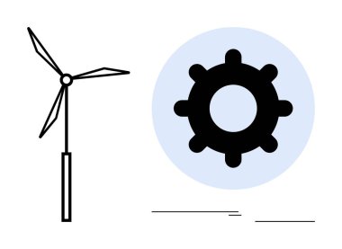 Rüzgar türbini mekanik teçhizatın yanında. Yenilenebilir enerji, mühendislik, sürdürülebilirlik, yenilik, temiz enerji, teknoloji ve yeşil çözümler için idealdir. Basit düz metafor