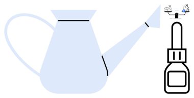 Bahçe aletleri. Sulama kutusu ve ayrıntılı işlem adımlarıyla tutkal şişesi tasviri. Bahçıvanlık aletleri bitki yetiştirmeye yardımcı olur. Bahçe bakımı, dersler, DIY, eğitim, bloglar için ideal