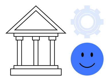 Bankacılık kavramı. Yönetim sembolleri, teknoloji unsurları ve müşteri memnuniyeti içeren bankacılık sistemi. İstikrar, yenilik ve müşteri odaklı bankacılık dönüşümü hizmetleri