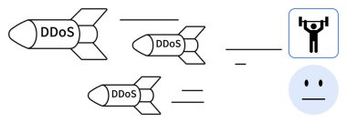 Siber güvenlik, ağ savunması, çevrimiçi koruma, bilişim güvenliği, siber tehditler, dijital güvenlik. Savunma kalkanı ve tarafsız bir yüzle yapılan DDoS saldırılarının görüntüsü. Siber güvenlik ve ağ