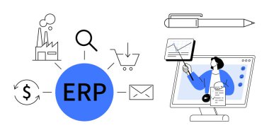 ERP sistemi. ERP, verimli bir girişim kaynak planlaması için finansal izleme, envanter yönetimi ve veri analizini destekleyen iş araçları kullanır. İşletmeler, yönetim, eğitim için kullanışlı