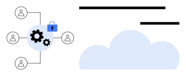 Bulut depolama, siber güvenlik entegrasyonu, veri paylaşımı, ağ güvenliği, işbirliği araçları, kullanıcı bağlantısı. Vitesli diyagram, kilit kullanıcıları ve bulut simgesi. Bulut depolama ve siber güvenlik