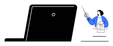 Sunum sırasında bireysel olarak veri tablosunu gösteren dizüstü bilgisayar ekranı. Eğitim, eğitim, uzaktan çalışma, iş iletişimi, öğretim, analiz, işbirliği için idealdir. Basit bir düz metafor.