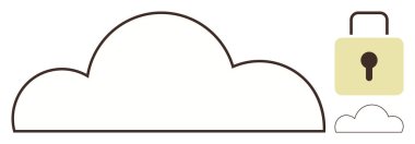Veri koruması ve mahremiyeti temsil eden güvenli bir kilit ikonu olan büyük bulut çizgisi. Siber güvenlik, bulut hesaplama, veri depolama, teknoloji, ağ oluşturma, dijital koruma ve çevrimiçi için ideal