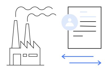 Sürdürülebilirlik, endüstri, dijital iletişim, veri değişimi, çevre sorumluluğu, süreç yönetimi. Dijital bir belgenin yanında duman çıkaran bir fabrika. Sürdürülebilirlik ve sanayi