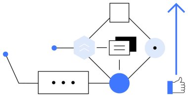 Veri ağı konsepti. Soyut geometrik şekiller dijital ağdaki veri etkileşimini göstermektedir. Veri ağı iletişimi verimli bilgi alışverişini ve sistem işlevselliğini sağlar