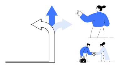 Karar verme, iş stratejisi, takım çalışması, kariyer yolları, pazarlıklar, liderlik. Oklar, insanların işbirliği yaptığı ve stratejik davrandığı seçenekleri gösteriyor. Karar verme ve işbirliği kavramları