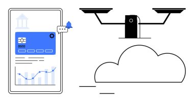 Finansal teknoloji, veri analizi, hukuki teknoloji, bulut hesaplama, güvenlik, adalet. Tablet dijital bir finans torpidosunu bir grafiği ve bulutun üzerindeki pulları gösteriyor. Finansal teknoloji