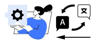 Dil çeviri kavramı. Sembolik oklar ve çeşitli metin biçimleri kullanarak etkili bir dil çevirisi. Küresel iletişimi ve erişilebilirliği geliştiren dil çevirisi. Uygulamalar için