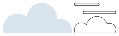 Mavi katı bulut ve üzerinde üç yatay çizgi olan çizgili bulut. Hava tahminleri, iklim, veri, internet, gökyüzü, soyutlama, basitlik kavramları için idealdir. Temiz düz metafor