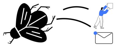 Hata raporlama konsepti. Hata tanımlaması, iletişim ve çözünürlük süreci görselleştiriliyor. Hata takibi e- posta araçları ile basitleştiriliyor. Teknoloji, bilişim işleri, yazılım geliştirme, hata için ideal