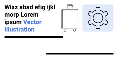Seyahat ve ayarları minimalist metin düzeni ile temsil eden bir ikon ve bavul. Seyahat, lojistik, iş, teknoloji, hizmet, sunum veya basit bir iniş sayfası için ideal