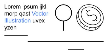 Finansal hizmetler, navigasyon, veri, minimalizm, grafik kaynakları, eğitim. Madeni para, iğne simgesi ve yer tutucu metin taslağı. Finansal hizmetler ve navigasyon kavramı
