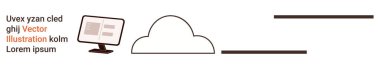 Bulut hesaplama, veri depolama, teknoloji, web sunuculuğu, dijital platformlar, çevrimiçi erişim. Minimalist çizgileri olan bir masaüstü monitörü ve bulut grafiği. Bulut hesaplama ve veri depolama