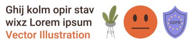 GDPR uyumu, veri güvenliği, gizlilik koruması, iş yeri dekorasyonu, çevrimiçi güvenlik, duygusal ifade. GDPR 'lı kalkan, nötr yüz hissi ve saksı bitkisi. GDPR ve veri güvenliği