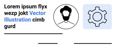 Yer tutucu metin ve mavi vites simgesiyle birlikte bir erkeğin dairesel avatarı. Kullanıcı profili, ayarlar, özelleştirme, çevrimiçi platformlar, web geliştirme, UIUX tasarımı, basit iniş sayfası için ideal