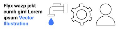 Su damlası, teçhizat ve kaynak yönetimi, ayarları ve kullanıcı işlevselliğini gösteren kullanıcı profili simgesi içeren musluk. Hizmetler, iş akışı, hizmet uygulamaları, teknolojik otomasyon kullanıcı arayüzleri için ideal