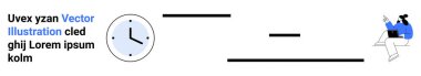 Zaman yönetimi, verimlilik, uzaktan çalışma, programlama, iş hayatı dengesi, verimlilik. Dizüstü bilgisayardaki kişi ve saat. Modern çalışma ortamında zaman yönetimi ve üretkenlik