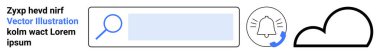 UI tasarımı, web arayüzü, uygulama geliştirme, bulut depolama, dijital bilgilendirmeler, çevrimiçi arama. Arama çubuğu, çan bulutu simgesi yer tutucu metni modern bir düzende. UI tasarımı ve web arayüzü