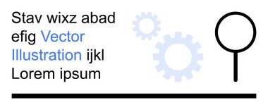 Arama motoru optimizasyonu, teknoloji, keşif araçları, araştırma analizi, yenilik ve veri işleme. Vitesli büyüteç ve yer tutucu metni. Arama araçları ve teknoloji konsepti