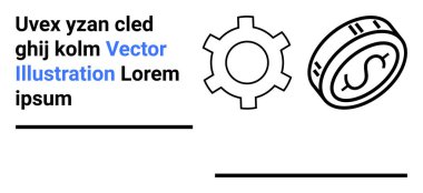 Sanayi ve finans sembolize eden, yer tutucu metinle tamamlanmış bir madeni paranın yanında vites. Finans, teknoloji, iş, yenilik, yatırım, üretkenlik, basit iniş sayfası için ideal