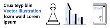 İş planlaması, yatırım stratejileri, finansal büyüme, karar verme, sözleşmeler, strateji. Satranç piyonu, yükselen bar çizelgesi ve imzalanmış kontrat. İş planlama ve yatırım