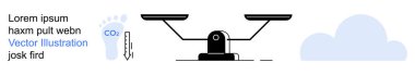 Sürdürülebilirlik, karbon emisyonları, çevre dostu uygulamalar, çevresel denge, iklim değişikliği, CO2 ölçümü. Ölçek grafiği, bulut ve karbondioksit ayak izi. Sürdürülebilirlik ve karbon emisyonları