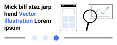 Şebeke düzeni ile mobil arayüz, yükselen bir grafiği analiz eden büyüteç. Araştırma, analitik, mobil tasarım, SEO, veri eğilimleri, iş ölçümleri, basit iniş sayfası için ideal