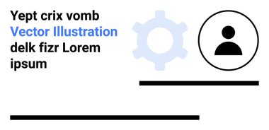 İş çözümleri, kullanıcı arayüzü, profil ayarları, teknoloji, kurumsal markalaşma, web tasarımı. Dişli simgesi ve kullanıcı simgesi minimalist metnin üzerinde. İş çözümleri ve kullanıcı arayüzü kavramı