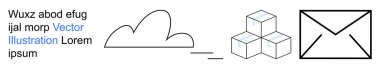Veri depolama, iletişim, tasarım elementleri, bulut teknolojisi, e-posta hizmetleri, minimalizm. Bulut, üç küp ve siyah beyaz çizgili bir zarf simgesi. İletişim ve veri depolama