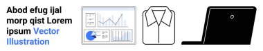 Veri analiz çizelgesi, resmi tişört ve iş aletleri ve giysi sunan dizüstü bilgisayar. İş için ideal, analitik, teknoloji, profesyonellik, iş kültürü, basit iniş sayfası