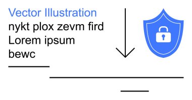 Veri koruması, çevrimiçi gizlilik, siber güvenlik, güvenli erişim, şifreleme, bilgi güvenliği. Kilit simgesi ve yer tutucu metni olan bir kalkan. Veri koruması ve çevrimiçi gizlilik kavramı