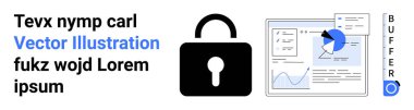Veri güvenliği, analitik, bilgi koruması, dijital araçlar, siber güvenlik, veri izleme. Haritalar ve dijital arayüzün yanında kilitli bir asma kilit. Veri güvenliği ve analitikler